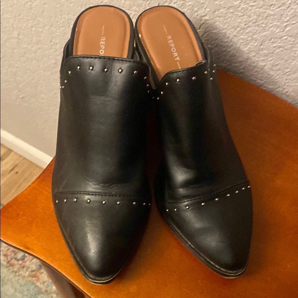 Report Black Studded Leather Mules